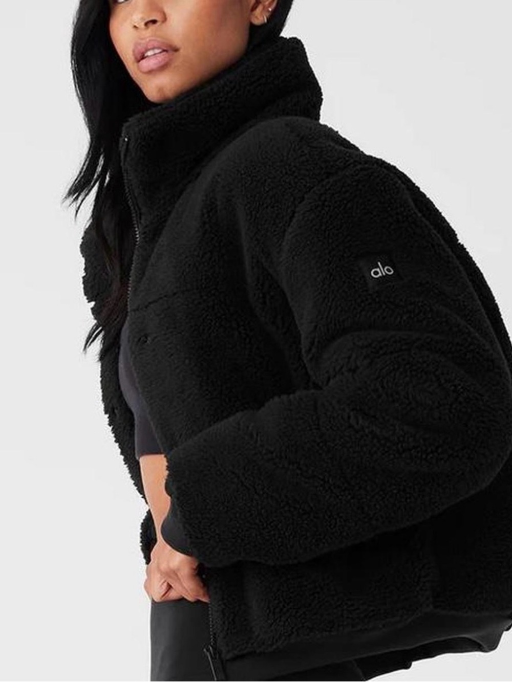 ALO Yoga Black Teddy Sherpa Jacket with High Collar